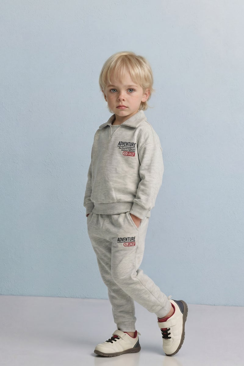 DeFacto Grey BabyBoy Baby Boy Slogan Print Sweatshirt Fabric 2 Piece Set Casual - Image 1